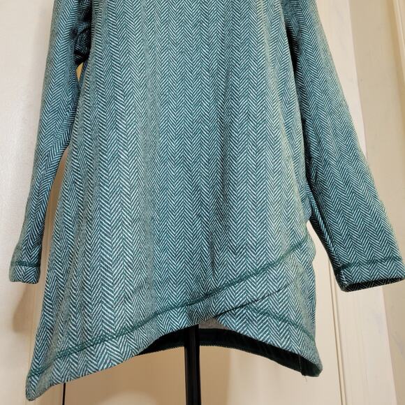 Lands End Cowl Funnel Neck Green Herringbone Fleece Pullover Tunic Sweater✨️L - Picture 6 of 13